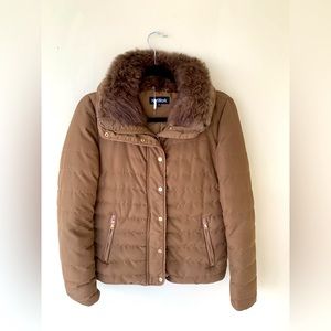 European Network Olive Jacket with Fur Collar